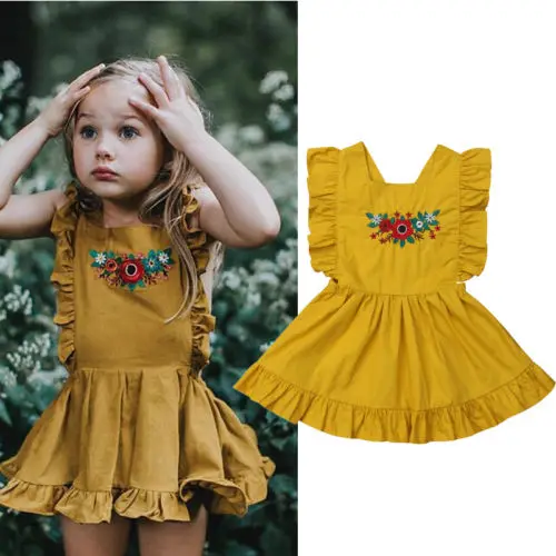 

0-5T Summer Baby Girl Backless Dress Kids Party Flower Embroidery Dresses Party Tutu Dress Sundress