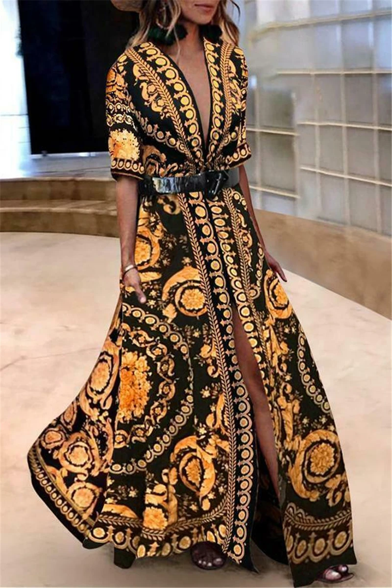 

Women Summer Floral Short Sleeve Long Maxi Dress Party Beach Sundress