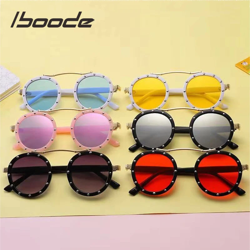 Iboode очки детские 2019 Новый Модная одежда для детей, Детская мода для девочек солнцезащитные очки UV400 Круглые линзы очки черный, розовый для