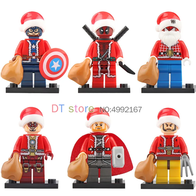 

50Pcs/Lot Super Heroes Iron Man Wolverine Thor Deadpool Legoed Building Blocks Marvel Figure Christmas Toys For Children X0222