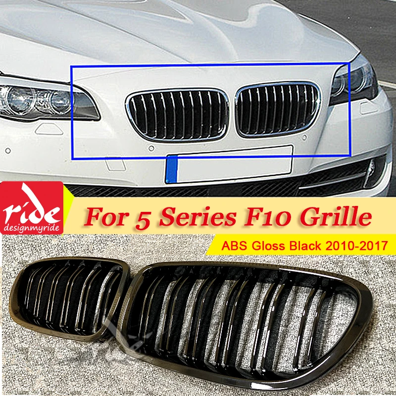 buy 1 Pair F10 Front Grille ABS Gloss Black For 5 series F10 2 Slats Grills M Style 528i 530i 535i 540i Front Kidney Grille 2010 17