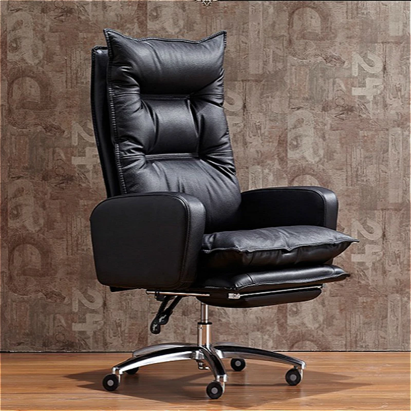 

Thicken Office Boss Chair Multi-purpose Lifted Rotation Computer Chair Household with Footrest Reclining Study Room PU Stool