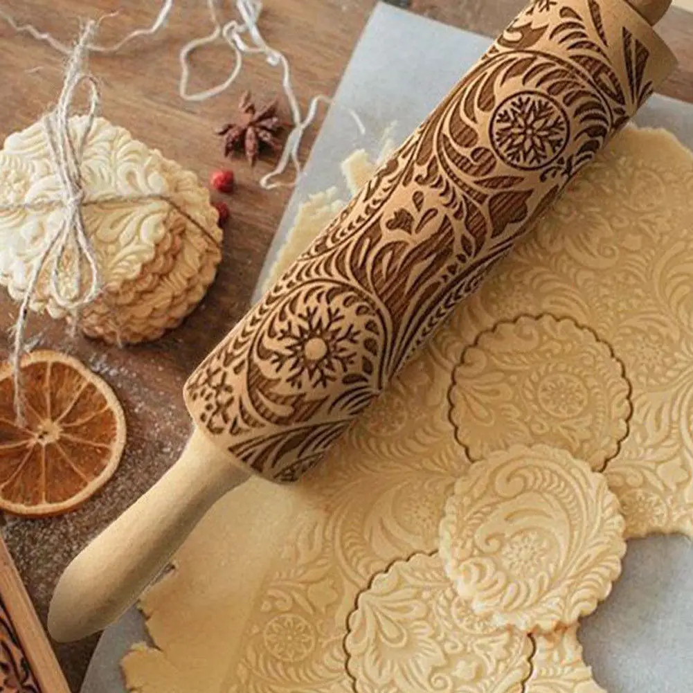 

Christmas Embossing Rolling Pins Engraved Carved Wood Kitchen Tool Baking Cookies Biscuit Fondant Cake Dough Engraved Roller