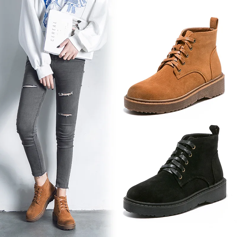 Fur Mode Bout Décontracté yellow Martin Lacets Fur Femmes Chaussures À Med Punk black Rond Bottes Moto Cheville jaune Solide Noir With De R5q3AjL4