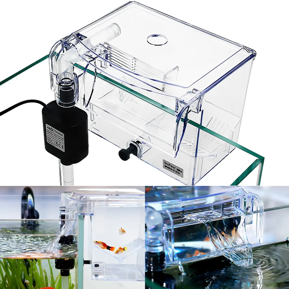 

Clear Fish Tank Breeding Hatchery House Incubator Aquarium Transparent Breeder Isolation Hanging Box Reptile Turtle Cage Pump