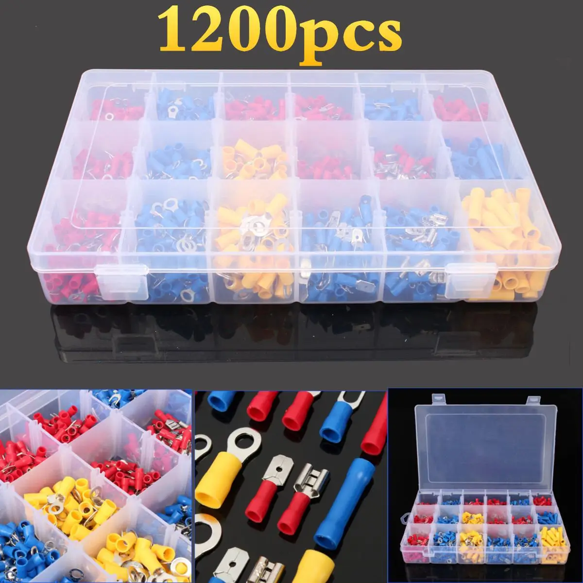 

1200Pcs Assorted Crimp Terminals Set Kits Insulated Electrical Wiring Connectors Insulated Cord Pin End Terminal Kit