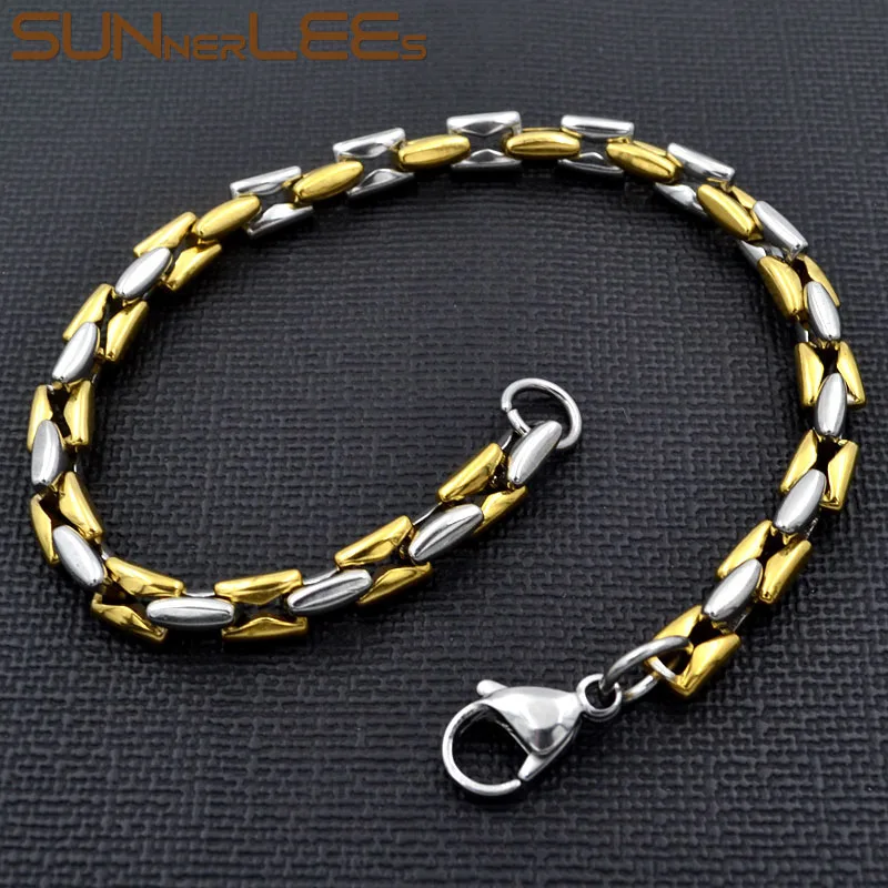 SUNNERLEES модные украшения браслет из нержавеющей стали 6 мм Геометрическая Цепочка Золото Серебро Цвет для мужчин женщин подарок SC98 B