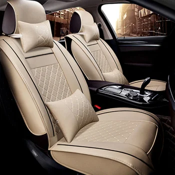 

Seat Cover Pu Leather Beige 2x Driver Car Front Universal Passenger