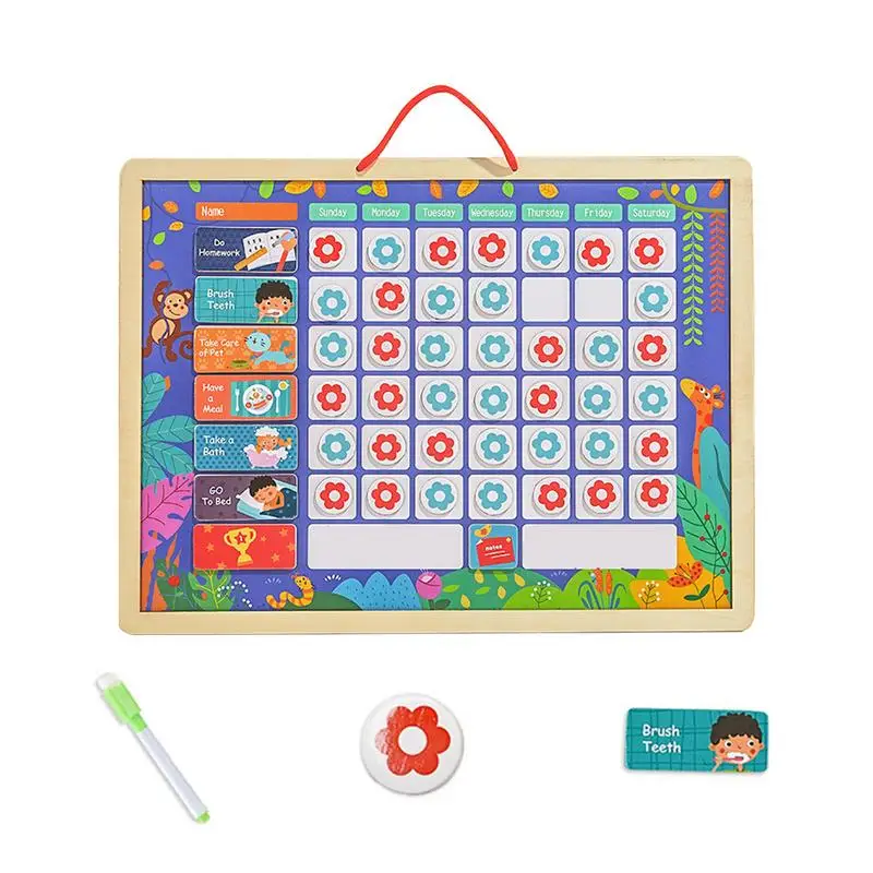 buy  Kid Wooden Magnetic Reward Activity Responsibility Chart Calendar Schedule Educational Learning Toy