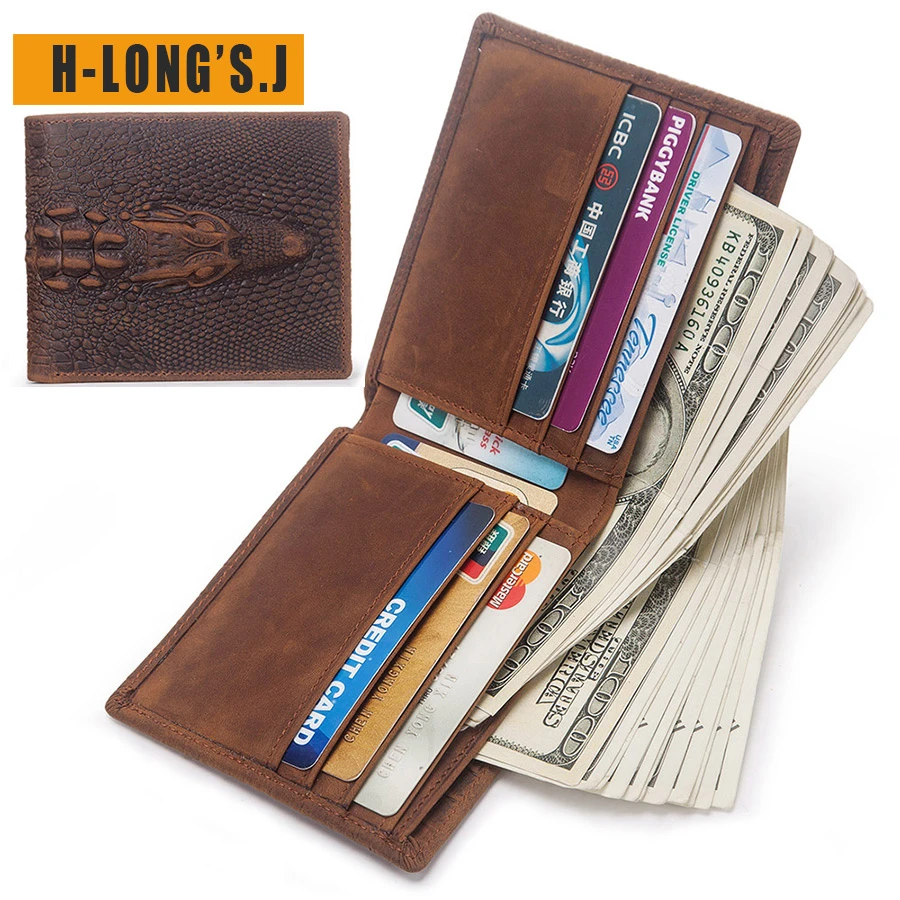 New retro short wallet crazy horse leather mens card package 