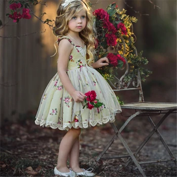 

Toddler Kids Baby Girl Princess Bridesmaid Wedding Party Formal Lace Tulle Dress Slip Dress Flower Printed Lace Dress For Girls
