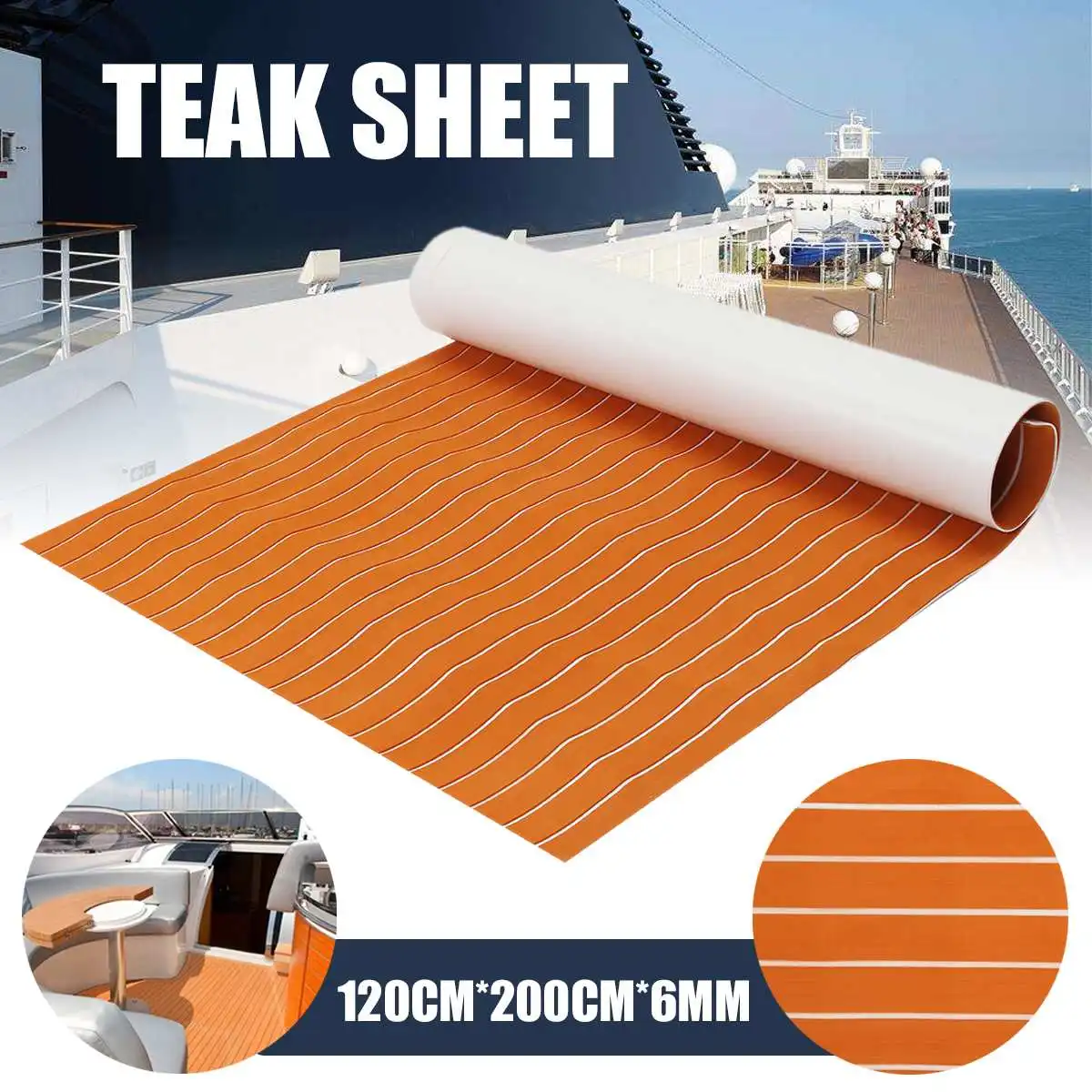 

Self-Adhesive 1200x2000x6mm Foam Teak Decking EVA Foam Marine Flooring Faux Boat Decking Sheet Marine Orange White Line