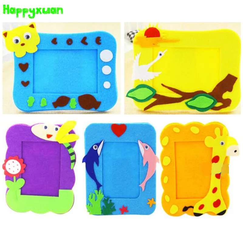 

Happyxuan 4pcs/lot Kids DIY Felt Craft Kits Photo frame Cartoon Animal Picture Kindergarten Baby Creative Education Toys