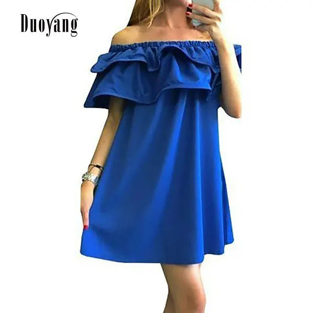 

Women dress 2019 fashion sexy off shoulder women mini dress flounced style beach summer dress women clothing