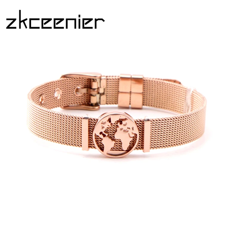 

New Hot Sale Stainless Steel Slide World Map Charms Bracelet Mesh Bracelets for Woman Men Jewelry Happy New Years Gifts