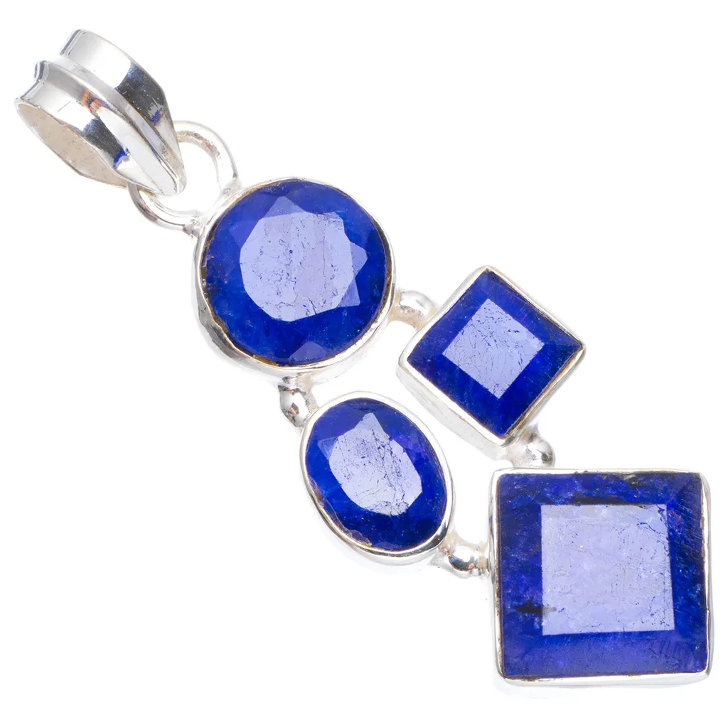 

Natural Sapphire Handmade Unique 925 Sterling Silver Pendant 1.75" A0500