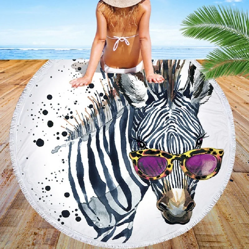 

Zebra Print Round Beach Towel India National Microfiber Fringe Living Room Wall Hanging Tapestry Plush Yoga Mat