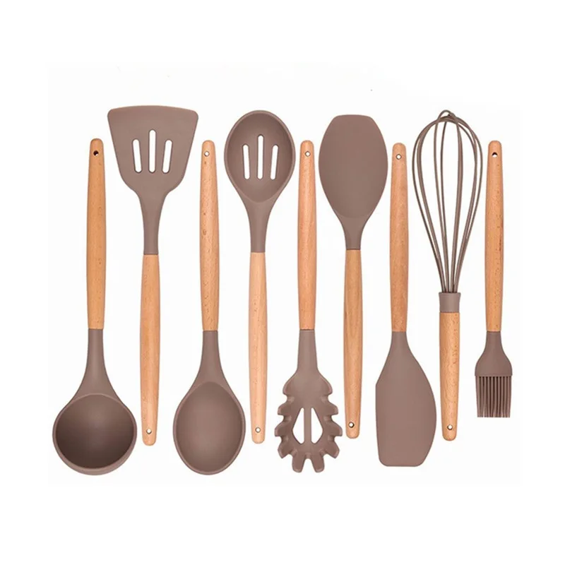 

Kitchen Utensils - Cooking Utensil - 9-piece Silicone Utensil Set Spatula Set with Beech Wood Handle - for Nonstick Pots Pans