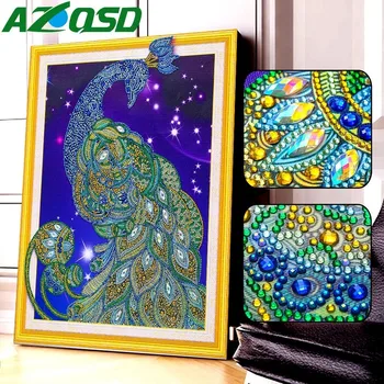 

AZQSD Diamond Painting Cross Stitch Peacock Diamond Embroidery Animal Drill Special Shape Kits Mosaic Rhinestone Handcraft 40x50