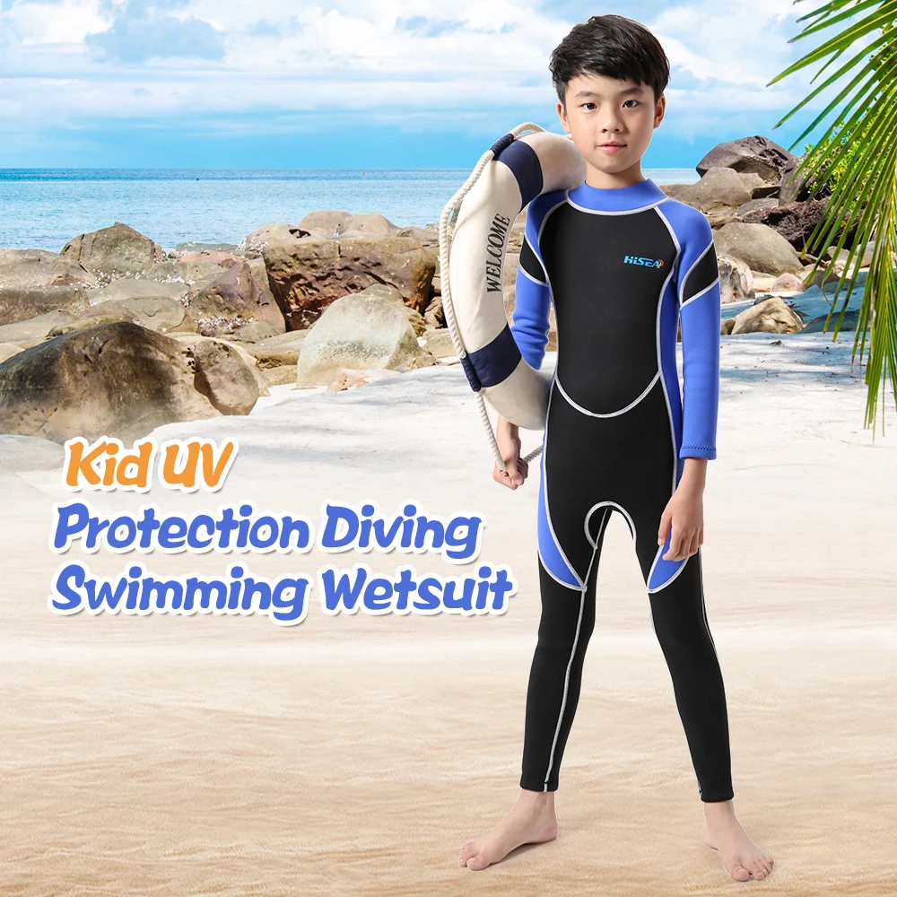 

Kids Neoprene Diving Wetsuit Boys Girls Swimsuits Long Sleeve UV Protection Back Zipper Swimwear One Pieces Surfing Swim Snorkel