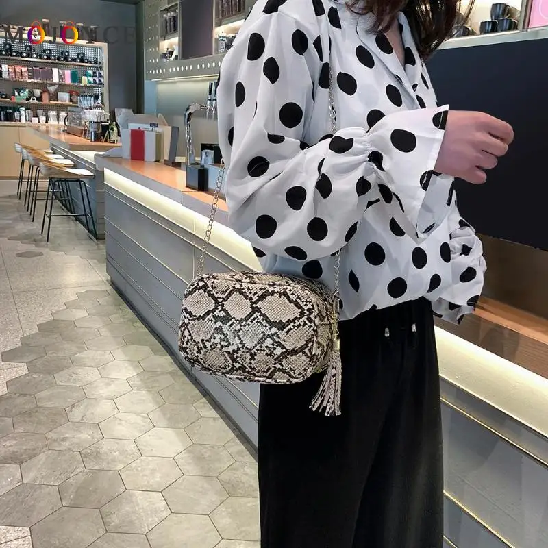 ثعبان طباعة بو الجلود Crossbody حقائب للنساء الأزياء شرابة اعوج حقيبة كتف