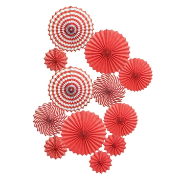

12PCS Cute Red Set Paper Crafts Home Hanging Decoration Party Birthday Wedding Children Shower Sunshine Bright Color Paper Fan