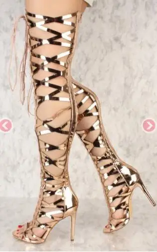 Sexy Dame Sandalen Die Große Größe Gold Kreuz Stiefel Lange Frauen Knie Gladiator bis Mode 2019 krawatte Neue Spitze Über pxwzqS5CZ