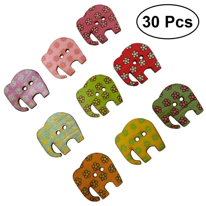

50pcs 25MM Seven Petals Elephant Pattern Cartoon Wooden Small Fresh DIY Buttons for Clothes Crafts Scrapbook