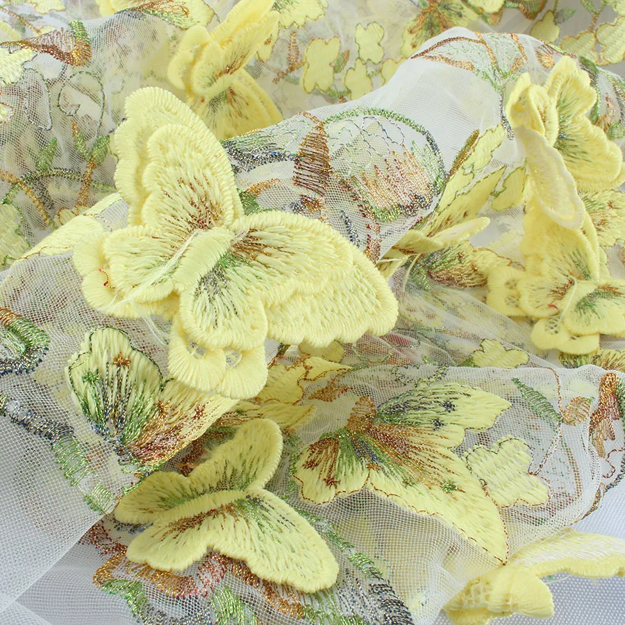 

3D Embroidered Flower Butterfly Lace Fabric Applique Wedding Clothing Dress Hemline Fabric