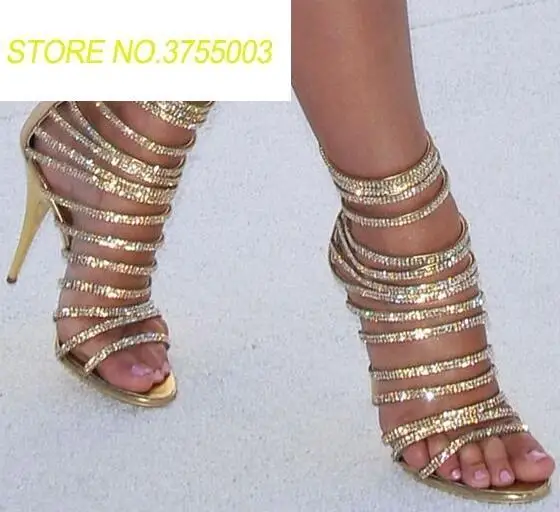 

Ladies BlingBling High Heels Luxury Crystal Straps Women Sexy Gold Sandals Open Toe Female Fashion Dress Shoes Party Shoe Size42