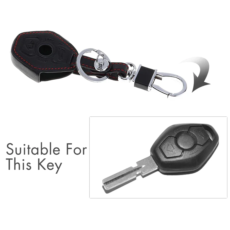 

High Quality Leather 4 Buttons Car Key Protector+ Buckle For BMW E38 E39 E46