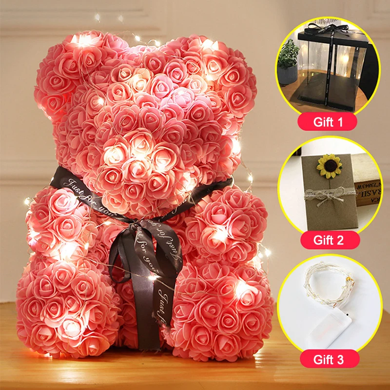 rose bear with lights