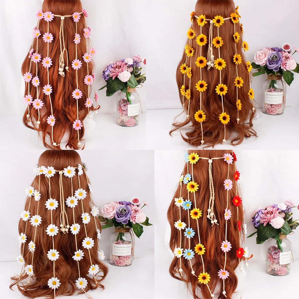 Sunflower Headband Adjustable Floral Hair Band with Loose Knot and