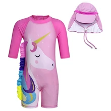 AmzBarley/купальный костюм с единорогом для маленьких девочек; детский купальный костюм из двух предметов с круглым вырезом; купальный костюм