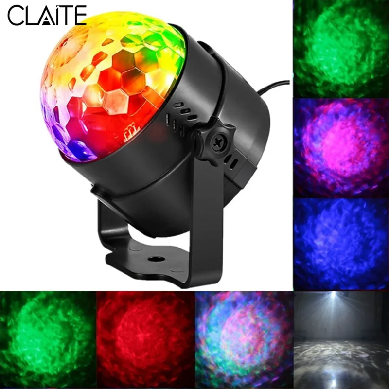 

CLAITE 15 Patterns 9W RGBW LED Water Wave Stage Lamp Remote Sound Control LED Effect Magic Ball Stage Light for Christmas Party