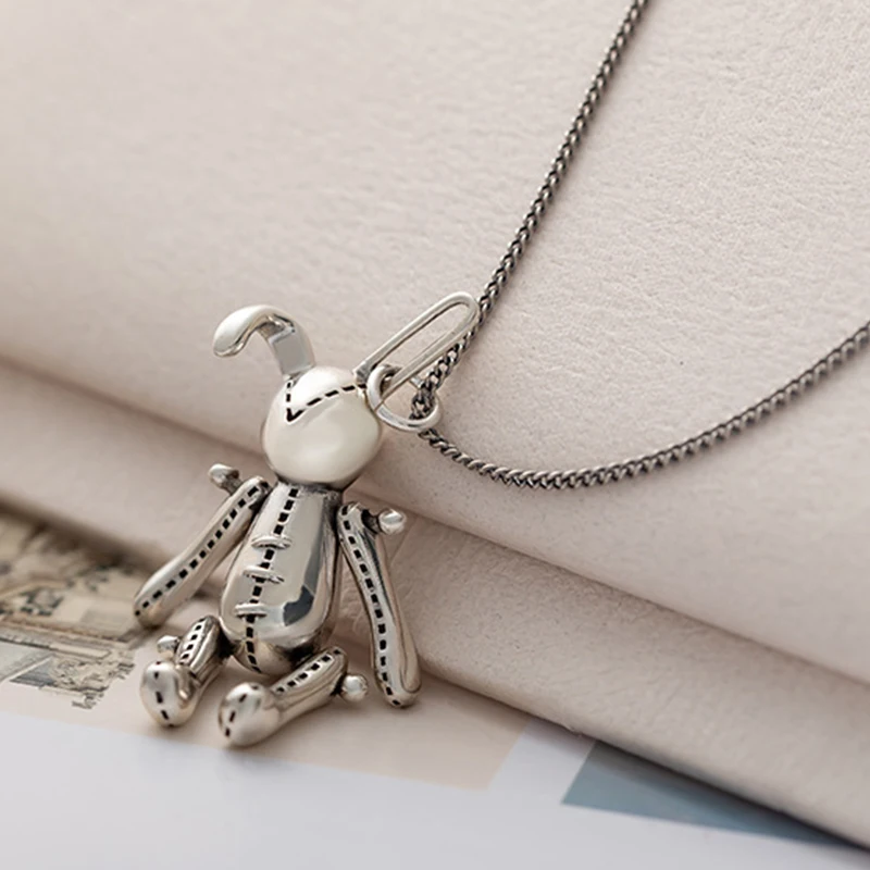 Маленькая подвеска "Кролик" Серебро 925 модное ожерелье ретро механическое ожерелье с подвеской в виде кролика женское массивное ожерелье ювелирные изделия F706