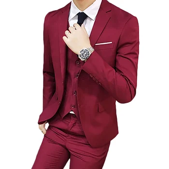 

Men male blazer Slim Autumn Suit Blazer Formal Business Male Suit One Button Lapel Casual Long Sleeve Pockets Top 3Pcs