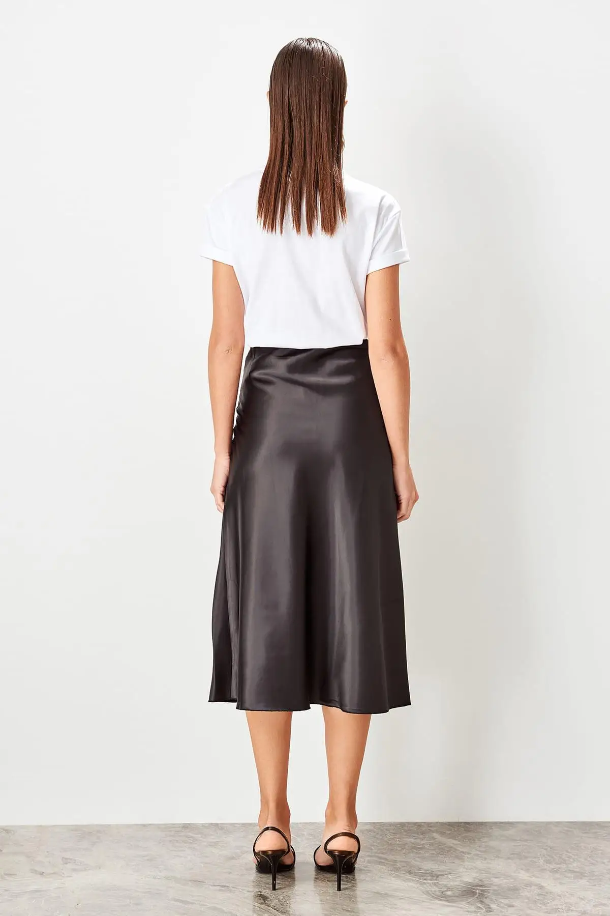 Black Satin Skirt - Trendyol TOFSS19WX0013 image 4