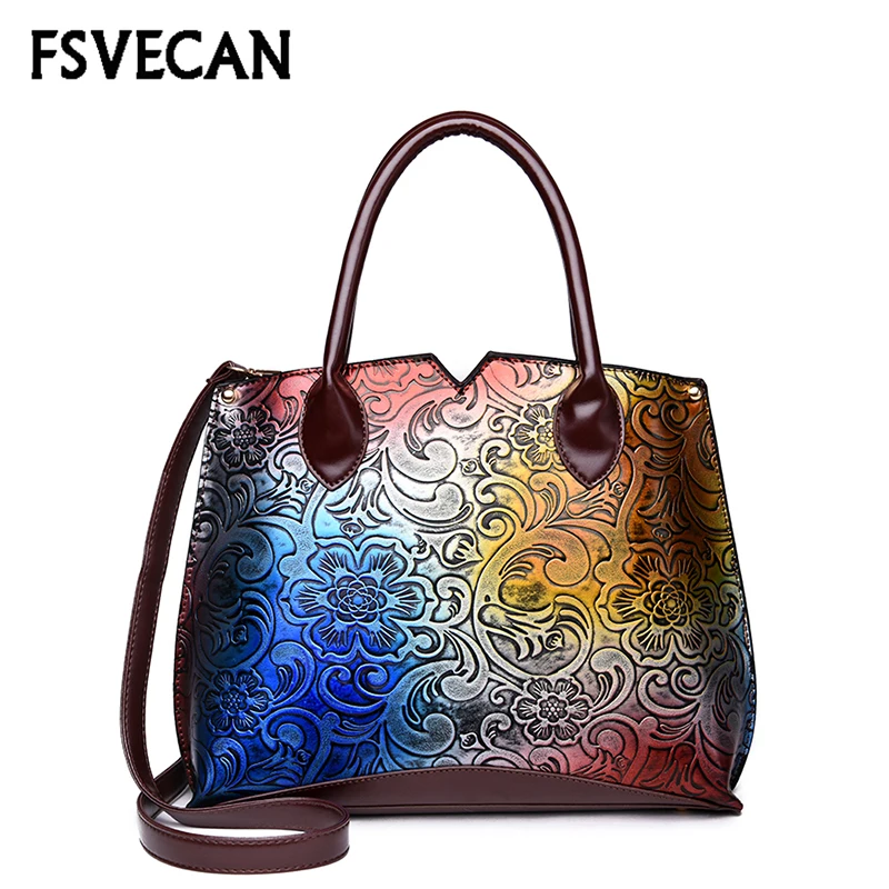 

Women Handbag Retro China Style Colorful Flower Design Ladies Hand Bags High Quality Leather Shoulder Messenger Bag Bolso Mujer