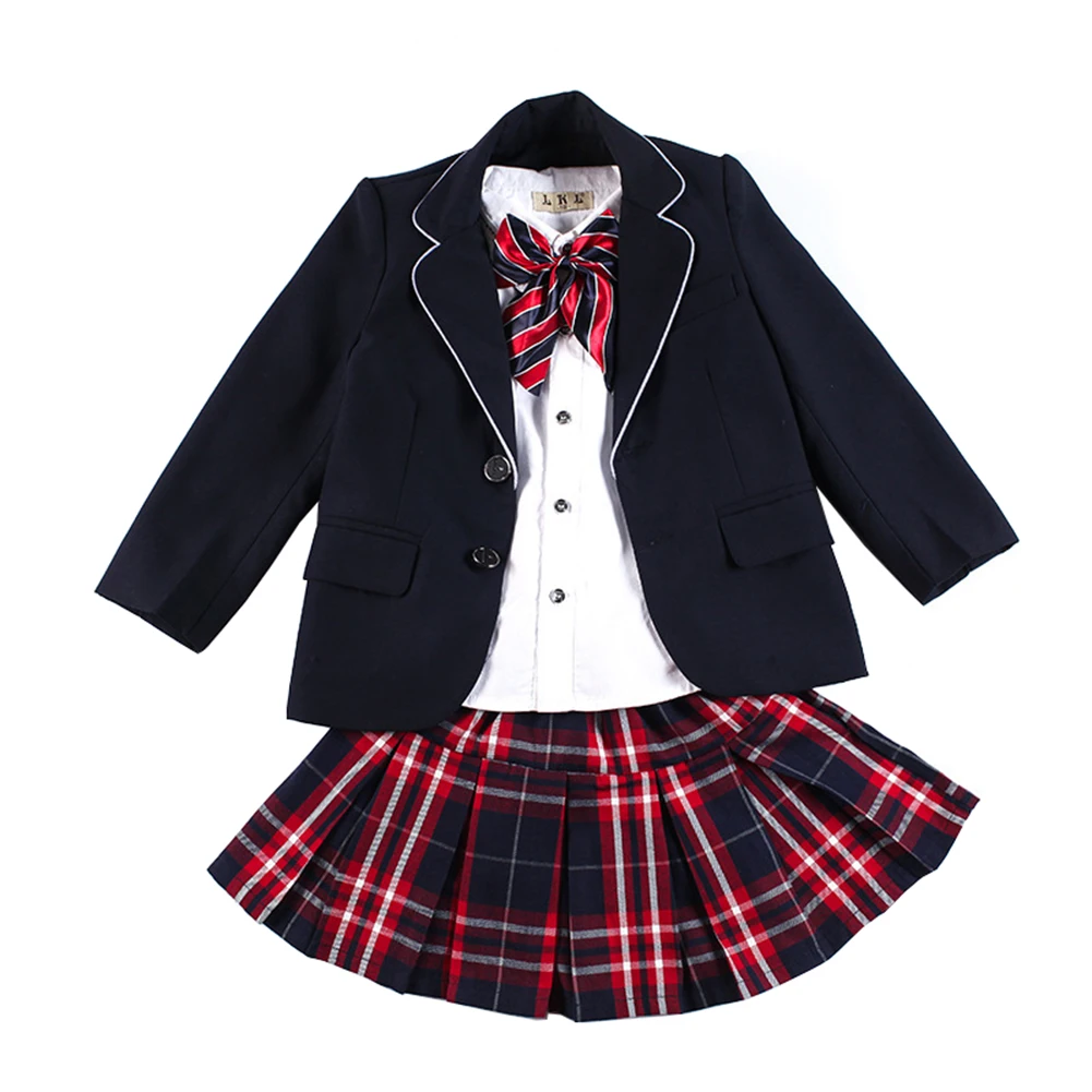 

Autumn Children Navy Blue Uniform School Student Suits Boys And Girls Uniforms Set Shirt Skirt Pants Tie Clothes Jacket Suit