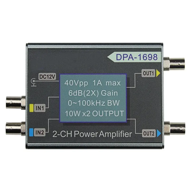 

DPA-1698 High Power 0~100 KHZ Dual Channel 10W X2 DDS Function Signal Generator Power Amplifier