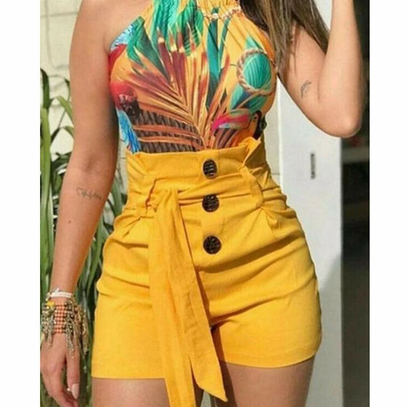 

Summer Women Ladies High Waist Casual Solid Shorts Ladies Beach Booty Shorts Button Black Short Femme