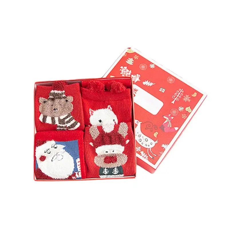 

Winter Women Cotton Socks 4 Pairs Cartoon Cute Kawaii Padded Warm Long Socks Fashion Casual Comfortable Socks Christmas Gifts