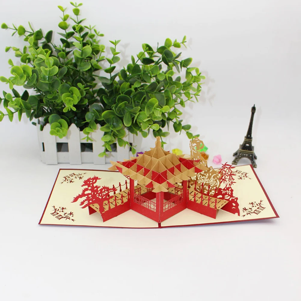  Creative 3D Gallery Pavilion Boat Greeting Card Pop UP Card Chinese Pavilion Holiday Wedding Birthd - 32971481292