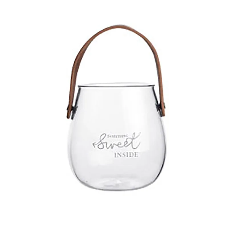 

Practical Boutique Unique Chic Nordic Glass Storage Jar Bottle With Leather Handle Minimalist Desk Storage Bottle Organizer
