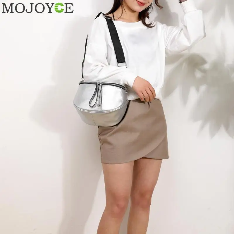 الأزياء Crossbody حقائب للنساء 2019 أسود الفضة حقيبة كتف لينة حقيبة ساعي من الجلد المصقول السيدات صغيرة الصدر كيس رئيسي