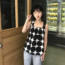 Новая летняя женская одежда в Корейском стиле Модный повседневный топ из тонкой ткани без рукавов в горошек с квадратным воротником и открытой спиной женский жилет на бретелях