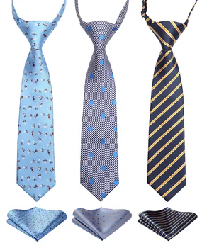 

Lot 3 Set 27cm Child Pre-tied Necktie for Boys Woven Handkerchief Kids Tie School Parent-child Tie Pocket Square