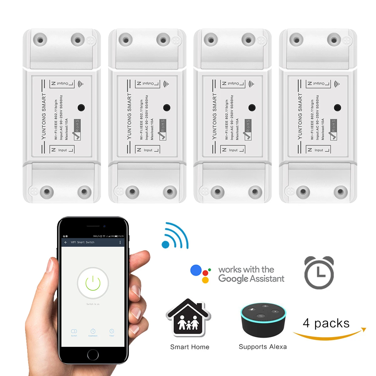 

4psc DIY Smart Switch Wireless Switch Remote Control Automation Module DIY Timer Universal Smart Home Alexa/Google