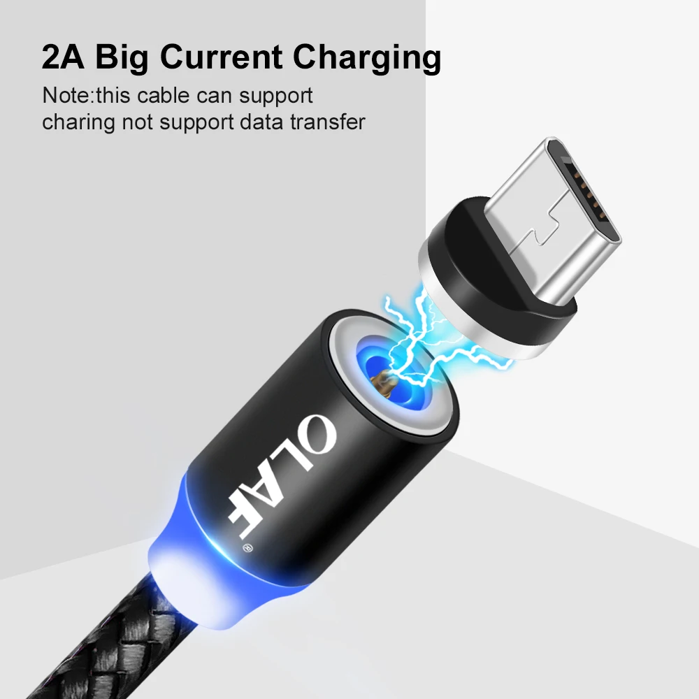 OLAF 2M 1M Magnetic Cable Braided LED USB C Type C Micro USB Cable Magnetic Charging Cables For iPhone Samsung Xiaomi Phone Cord
